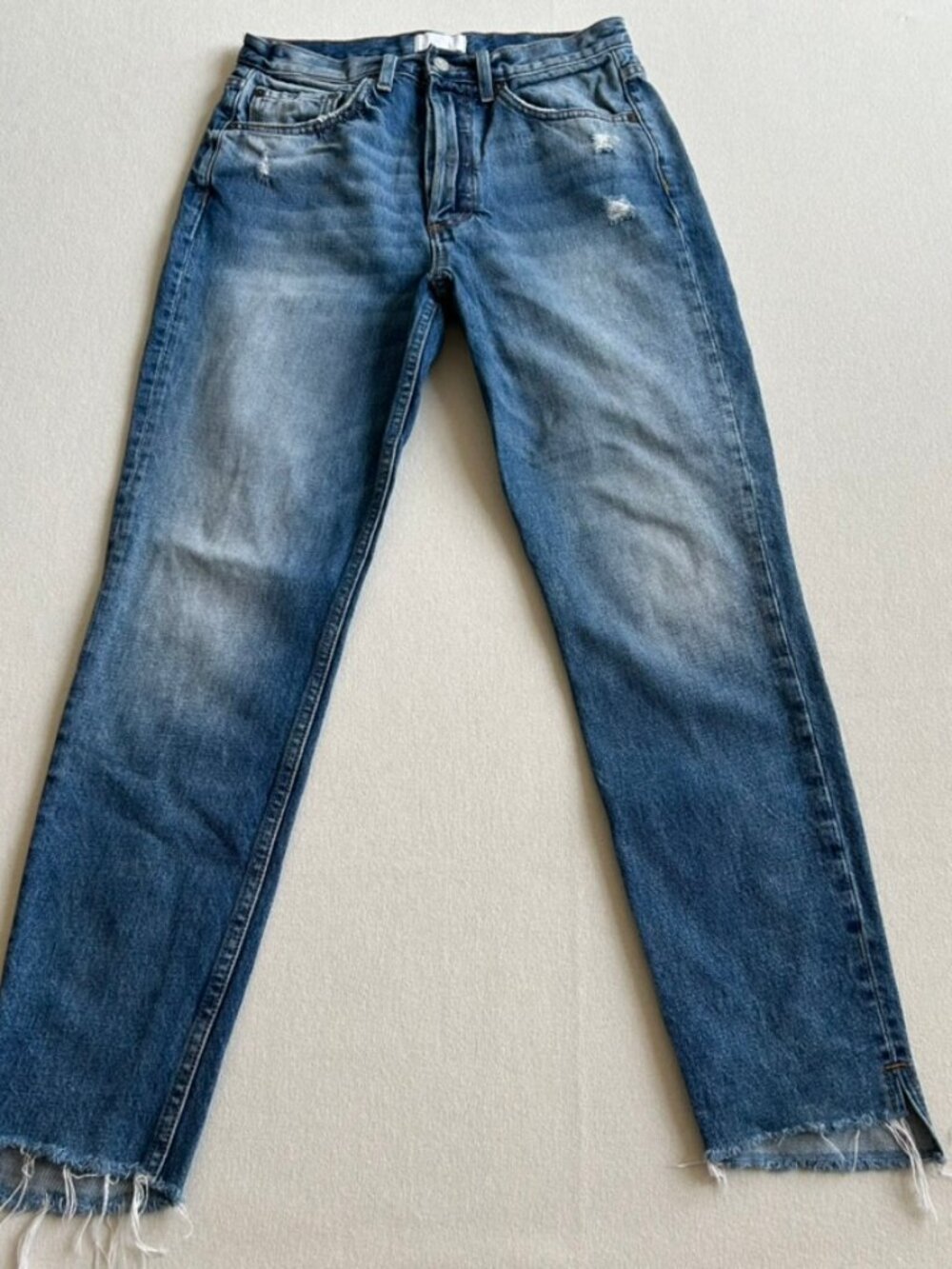 Boyish BILLY High Rise Button Fly Straight Leg Jeans Fray Raw Hem